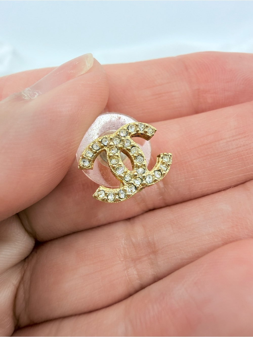 Chanel Small Crystal CC Logo Gold Stud Earrings - Picture 6 of 9